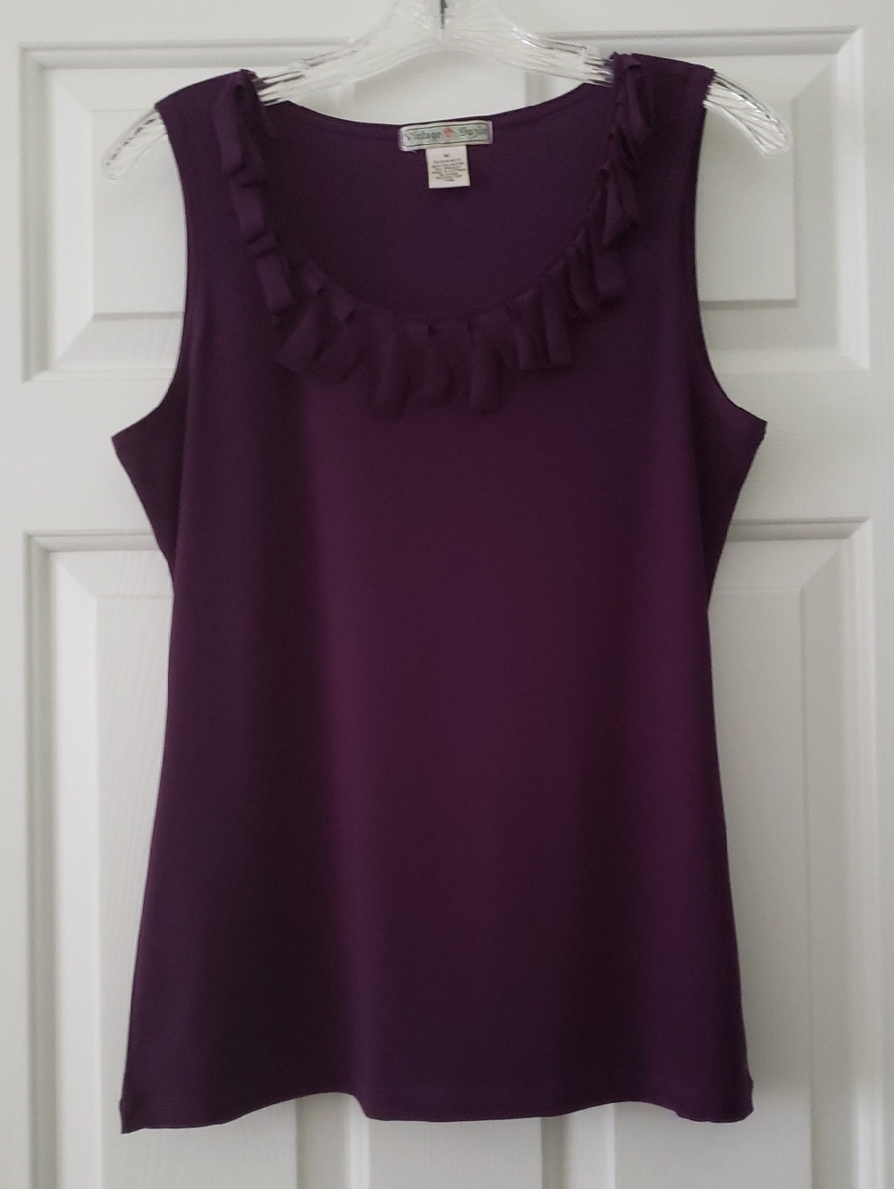 Vintage Suzie Purple Ruffle Scoop Neck Tank Top